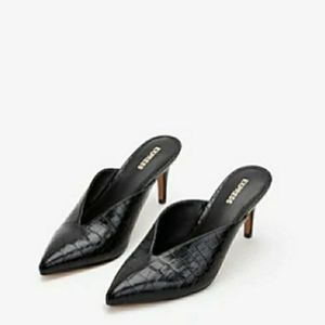 Express crocodile textured heeled mules. 10